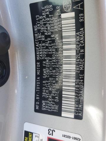 2T1BU4EE7DC072365 - 2013 TOYOTA COROLLA BASE SILVER photo 12