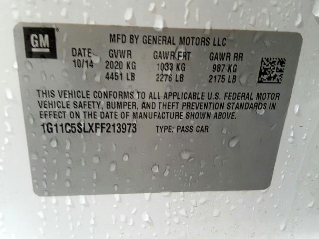 1G11C5SLXFF213973 - 2015 CHEVROLET MALIBU 1LT  照片 10