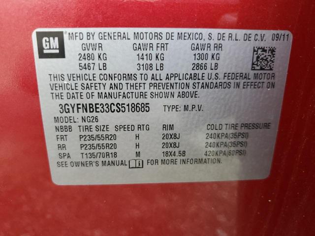 3GYFNBE33CS518685 - 2012 CADILLAC SRX PERFORMANCE COLLECTION Қызыл фото 13