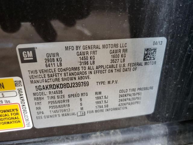 5GAKRDKD8DJ239769 - 2013 BUICK ENCLAVE BROWN photo 12