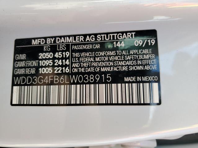 WDD3G4FB6LW038915 - 2020 MERCEDES-BENZ A 220 4MATIC WHITE photo 12