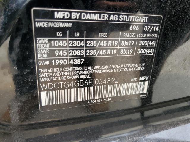 WDCTG4GB6FJ034822 - 2015 MERCEDES-BENZ GLA 250 4MATIC BLACK photo 13