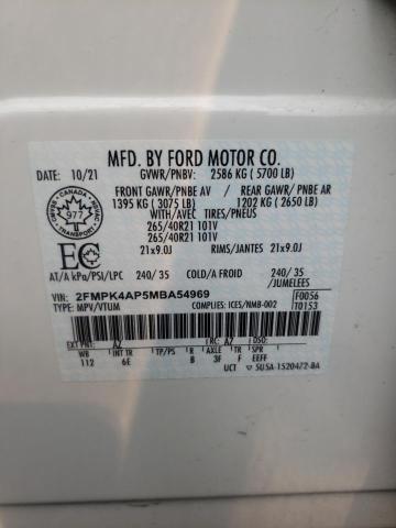 2FMPK4AP5MBA54969 - 2021 FORD EDGE ST WHITE photo 14