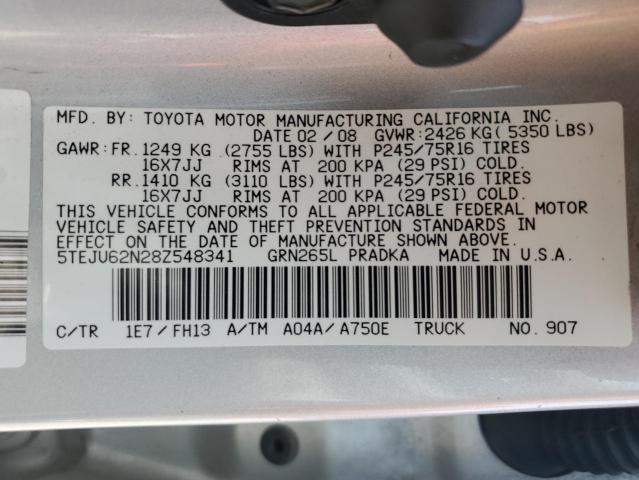 5TEJU62N28Z548341 - 2008 TOYOTA TACOMA DOUBLE CAB PRERUNNER SILVER photo 12
