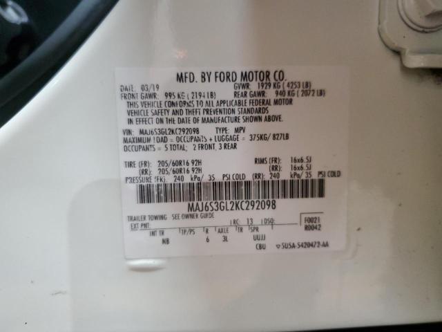 MAJ6S3GL2KC292098 - 2019 FORD ECOSPORT SE თეთრი ფოტო 13