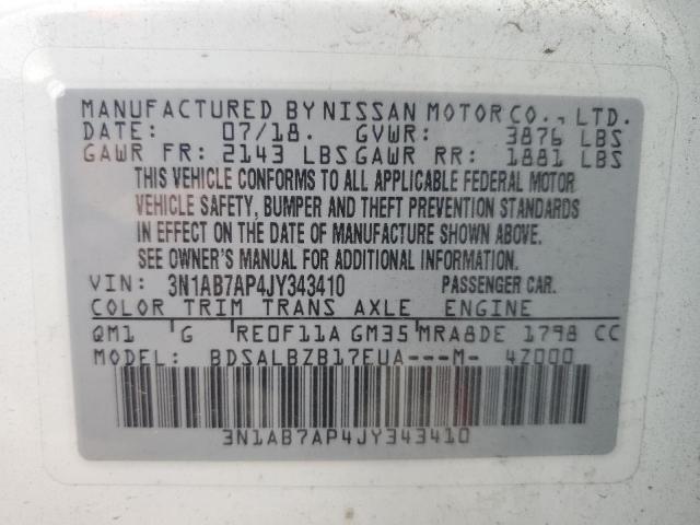 3N1AB7AP4JY343410 - 2018 NISSAN SENTRA S WHITE photo 13