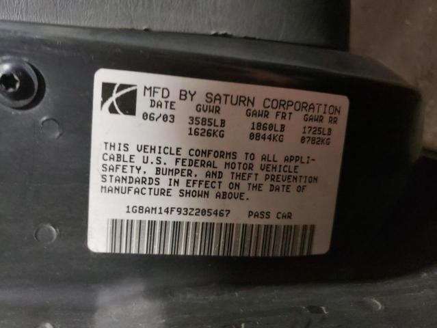 1G8AM14F93Z205467 - 2003 SATURN ION LEVEL 2 BLUE photo 12