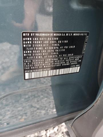 3VV2B7AX4KM196369 - 2019 VOLKSWAGEN TIGUAN SE Bleu photo 12