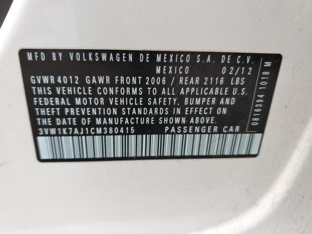 3VW1K7AJ1CM380415 - 2012 VOLKSWAGEN JETTA BASE 白色 照片 12