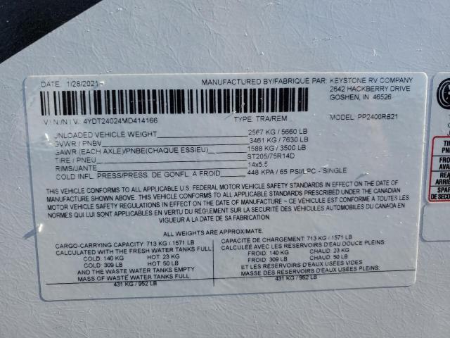 4YDT24024MD414166 - 2021 KEYSTONE PASSPORT BLACK photo 10