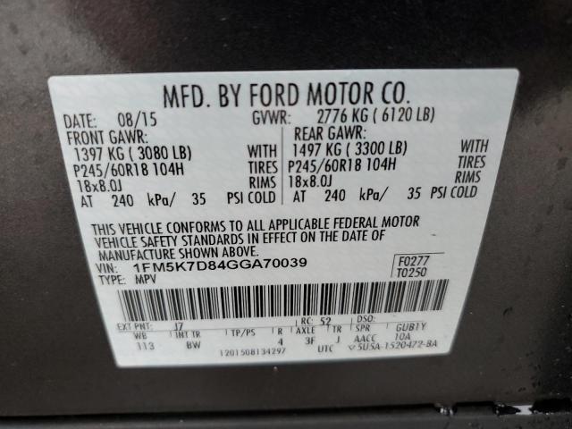 1FM5K7D84GGA70039 - 2016 FORD EXPLORER XLT GRAY photo 13