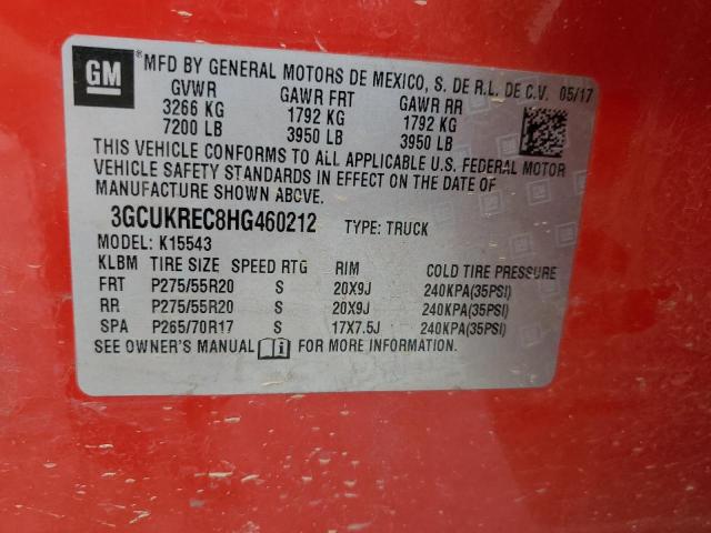 3GCUKREC8HG460212 - 2017 CHEVROLET SILVERADO K1500 LT RED photo 12