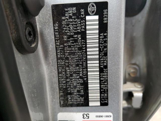 4T1B61HK7KU744477 - 2019 TOYOTA CAMRY XSE SILVER photo 12