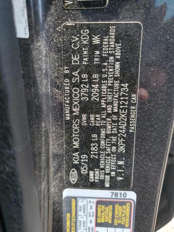 3KPF24AD2KE121734 - 2019 KIA FORTE FE Grafitowy zdjęcie 12