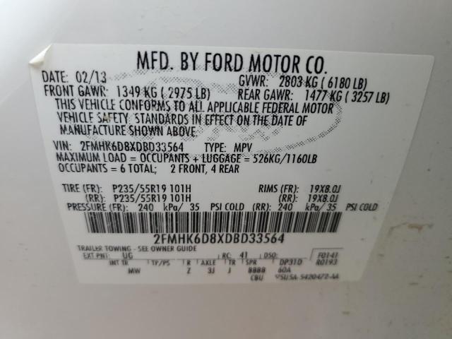 2FMHK6D8XDBD33564 - 2013 FORD FLEX LIMITED WHITE photo 13