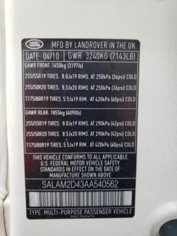SALAM2D43AA540562 - 2010 LAND ROVER LR4 HSE PLUS WHITE photo 12