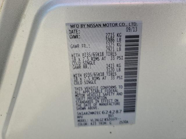5N1AR2MM2EC624287 - 2014 NISSAN PATHFINDER S SILVER photo 10
