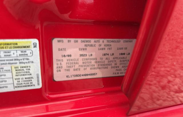 KL1TD5DE4AB048957 - 2010 CHEVROLET AVEO LS RED photo 10