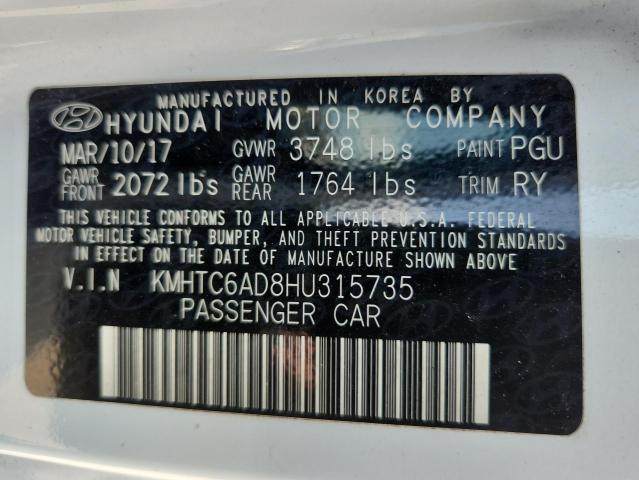 KMHTC6AD8HU315735 - 2017 HYUNDAI VELOSTER WHITE photo 12