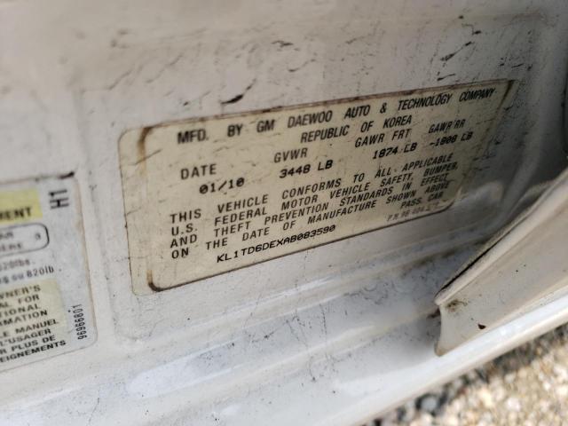 KL1TD6DEXAB083590 - 2010 CHEVROLET AVEO LS 白色 照片 12