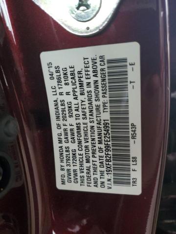 19XFB2F99FE254991 - 2015 HONDA CIVIC EXL RED photo 12