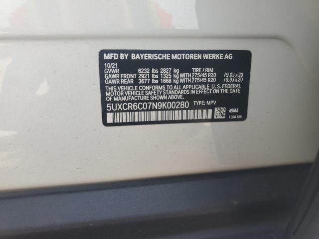 5UXCR6C07N9K00280 - 2022 BMW X5 XDRIVE40I WHITE photo 12