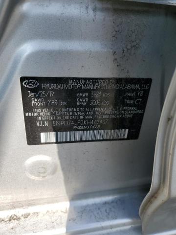 5NPD74LF0KH462407 - 2019 HYUNDAI ELANTRA SE ვერცხლისფერი ფოტო 12
