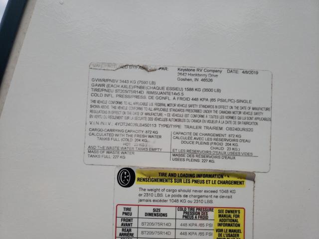 4YDT24026LB450113 - 2020 KEYSTONE OUTBACK WHITE photo 10