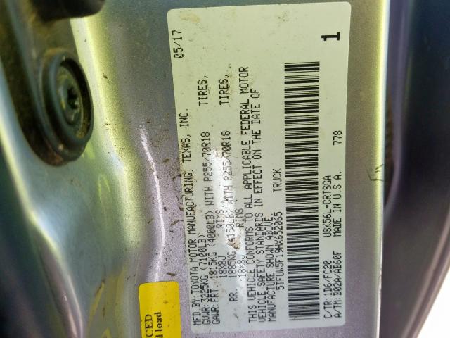 5TFUW5F19HX652065 - 2017 TOYOTA TUNDRA DOUBLE CAB SR/SR5  photo 10