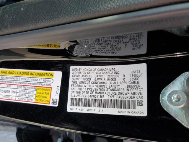 2HGFE2F51PH551863 - 2023 HONDA CIVIC SPORT 黑色 照片 13