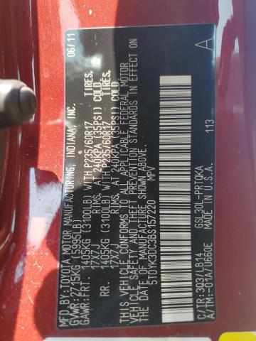 5TDYK3DC3BS157220 - 2011 TOYOTA SIENNA XLE BURGUNDY photo 13