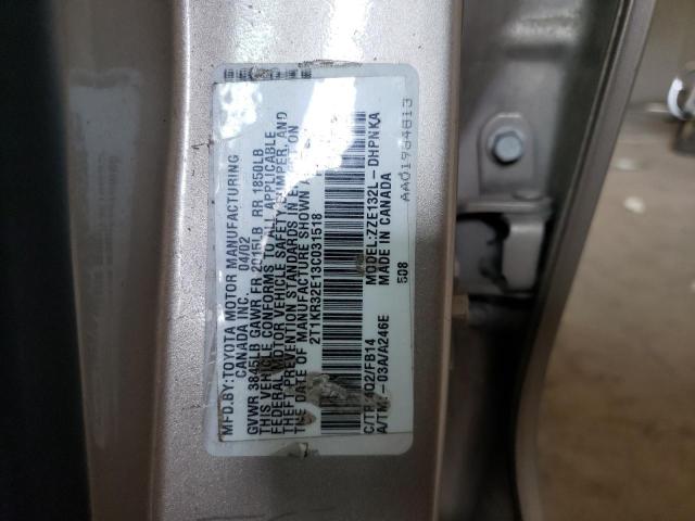 2T1KR32E13C031518 - 2003 TOYOTA MATRIX XR GOLD photo 12