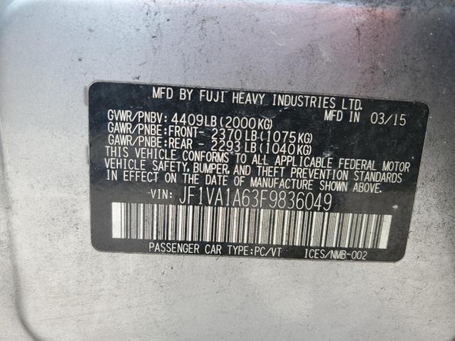 JF1VA1A63F9836049 - 2015 SUBARU WRX SILVER photo 12