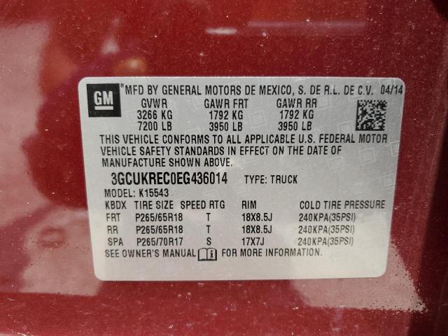 3GCUKREC0EG436014 - 2014 CHEVROLET SILV1500 4 K1500 LT MAROON photo 12