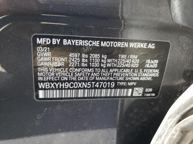 WBXYH9C0XN5T47019 - 2022 BMW X2 SDRIVE28I Մոխրագույն լուսանկար 13