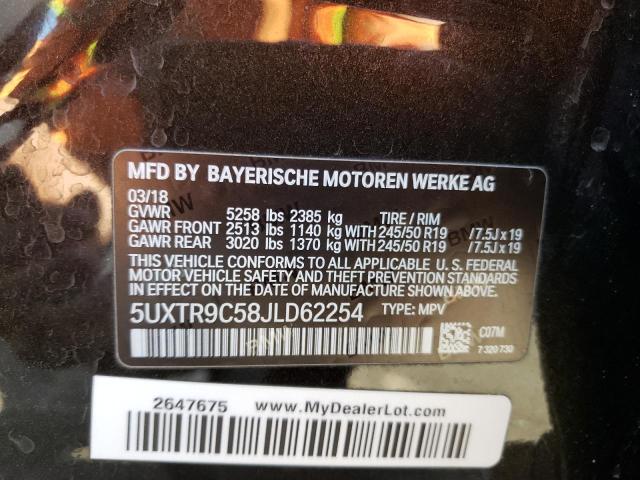 5UXTR9C58JLD62254 - 2018 BMW X3 XDRIVE30I BLACK photo 12
