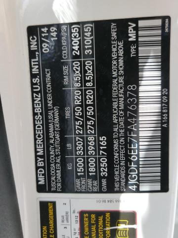 4JGDF6EE7FA476378 - 2015 MERCEDES-BENZ GL 450 4MATIC WHITE photo 13