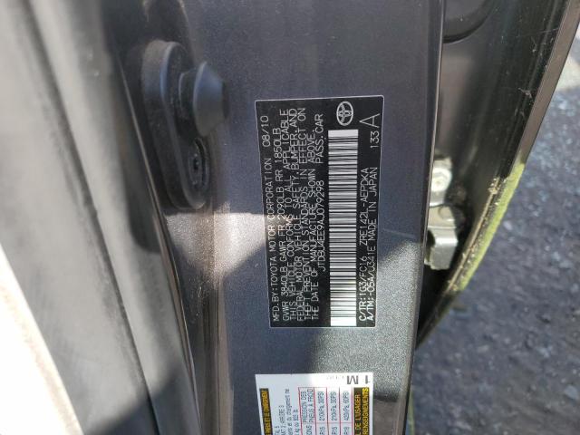 JTDBU4EE9AJ079298 - 2010 TOYOTA COROLLA BASE 灰色 照片 10