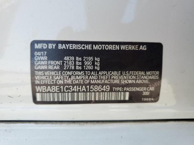 WBA8E1C34HA158649 - 2017 BMW 330E WHITE photo 12