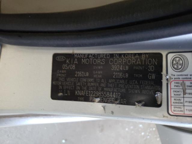 KNAFE122985584412 - 2008 KIA SPECTRA EX GRAY photo 12