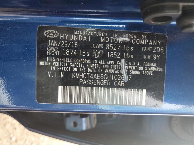 KMHCT4AE8GU102697 - 2016 HYUNDAI ACCENT SE BLUE photo 12