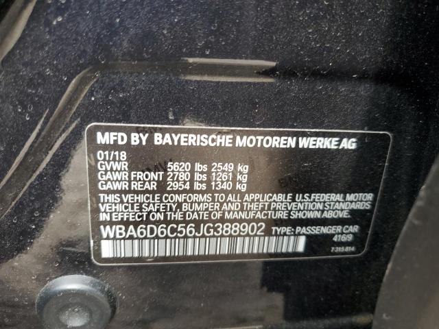 WBA6D6C56JG388902 - 2018 BMW 650 XI GRAN COUPE BLACK photo 12