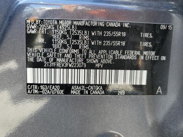 2T3YFREV3FW223079 - 2015 TOYOTA RAV4 LIMITED GRAY photo 13