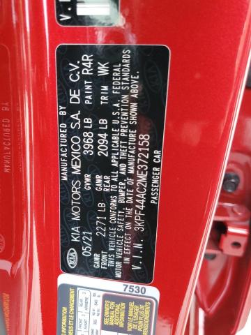 3KPF44AC2ME372158 - 2021 KIA FORTE GT RED photo 12