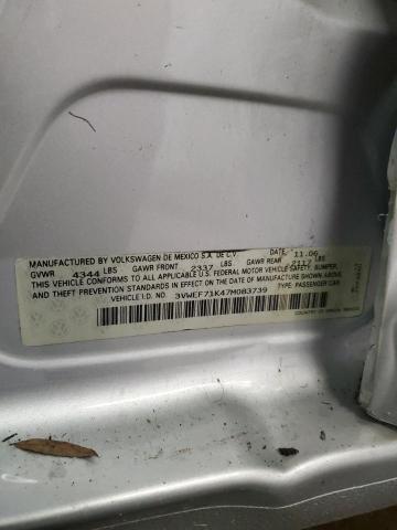 3VWEF71K47M083739 - 2007 VOLKSWAGEN JETTA WOLFSBURG 银色 照片 12