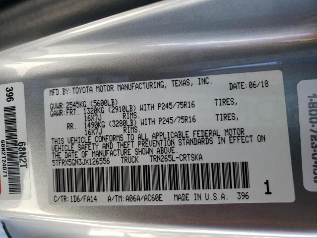 5TFRX5GN3JX126556 - 2018 TOYOTA TACOMA ACCESS CAB ვერცხლისფერი ფოტო 12