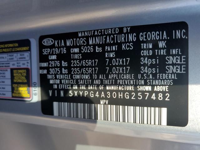 5XYPG4A30HG257482 - 2017 KIA SORENTO LX SILVER photo 14