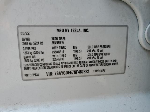 7SAYGDEE7NF462822 - 2022 TESLA MODEL Y Blanco foto 13