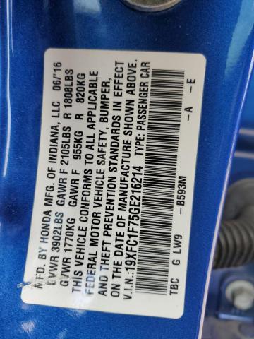 19XFC1F75GE216214 - 2016 HONDA CIVIC EXL BLUE photo 12