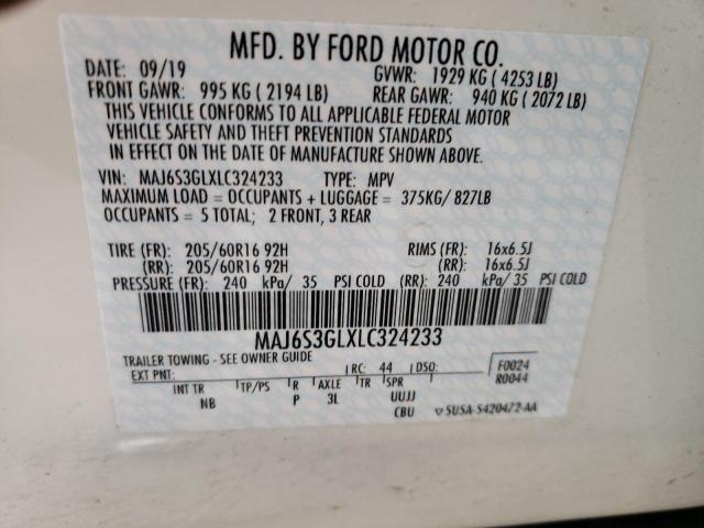 MAJ6S3GLXLC324233 - 2020 FORD ECOSPORT SE WHITE photo 13